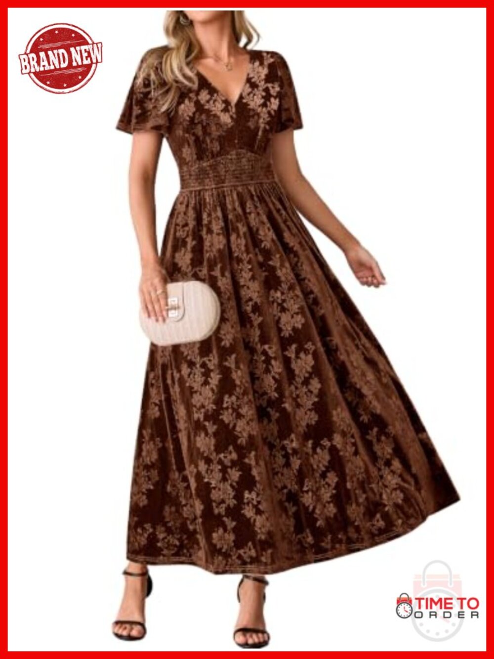 BerryGo Velvet Maxi Dress V-Neck Flutter Sleeve Formal Wedding Guest